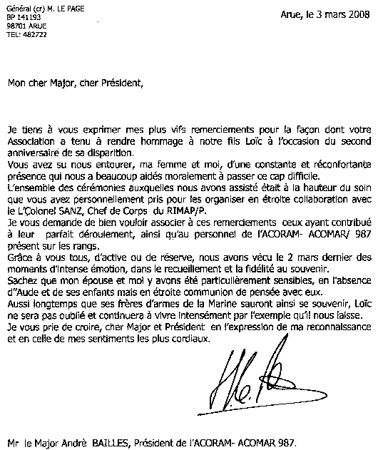 Lettre de remerciement