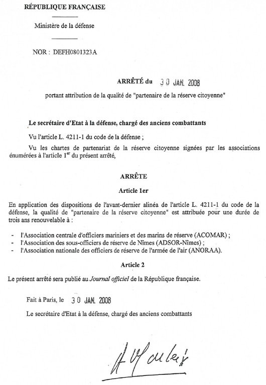 Arr&ecirc;t&eacute; du 30 janvier 2008